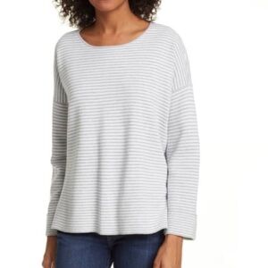 Eileen Fisher Gray Striped Crew Neck Sweater